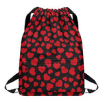 Red And Black Heart Pattern Print Drawstring Backpack