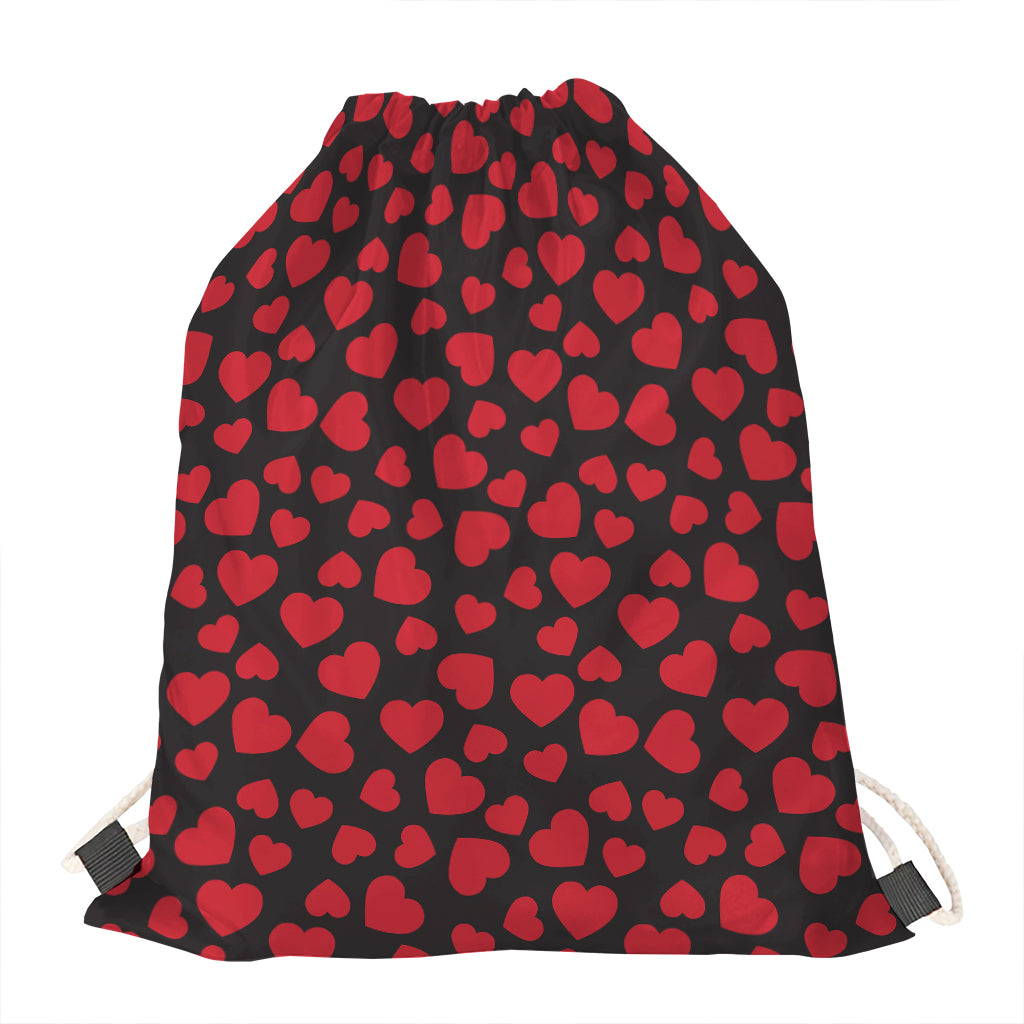 Red And Black Heart Pattern Print Drawstring Bag