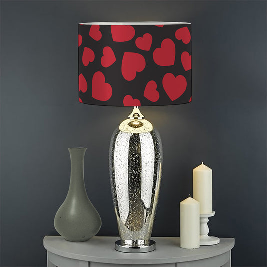 Red And Black Heart Pattern Print Drum Lamp Shade