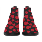 Red And Black Heart Pattern Print Flat Ankle Boots