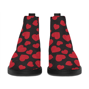 Red And Black Heart Pattern Print Flat Ankle Boots