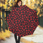 Red And Black Heart Pattern Print Foldable Umbrella