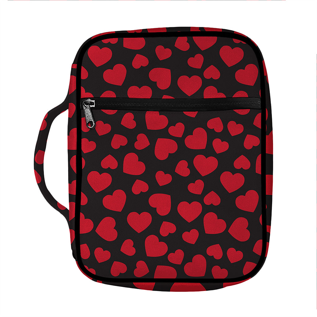 Red And Black Heart Pattern Print Front Pocket Bible Bag