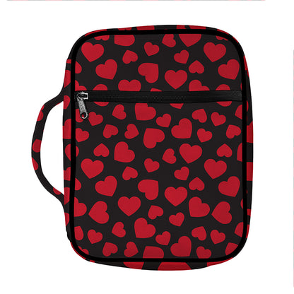 Red And Black Heart Pattern Print Front Pocket Bible Bag