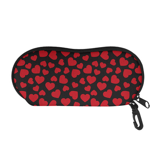 Red And Black Heart Pattern Print Glasses Case