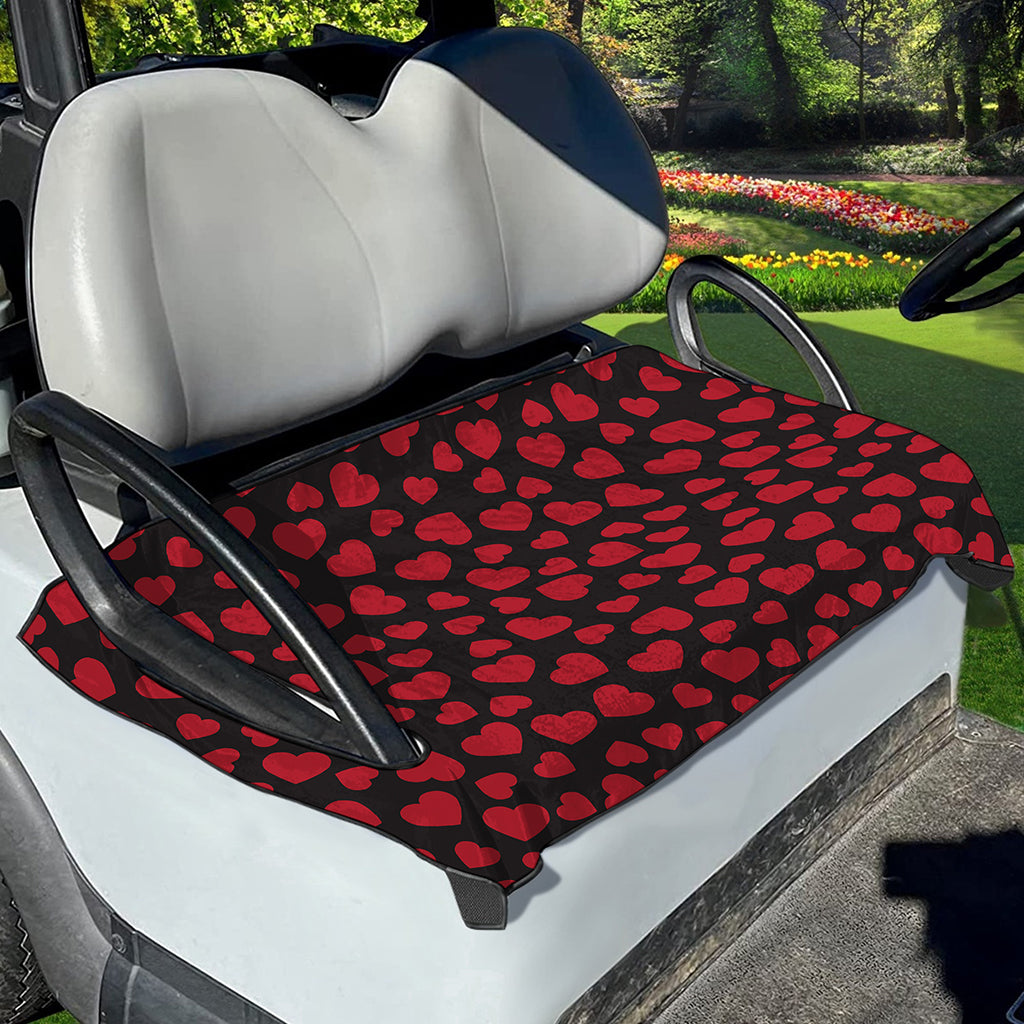 Red And Black Heart Pattern Print Golf Cart Seat Cover