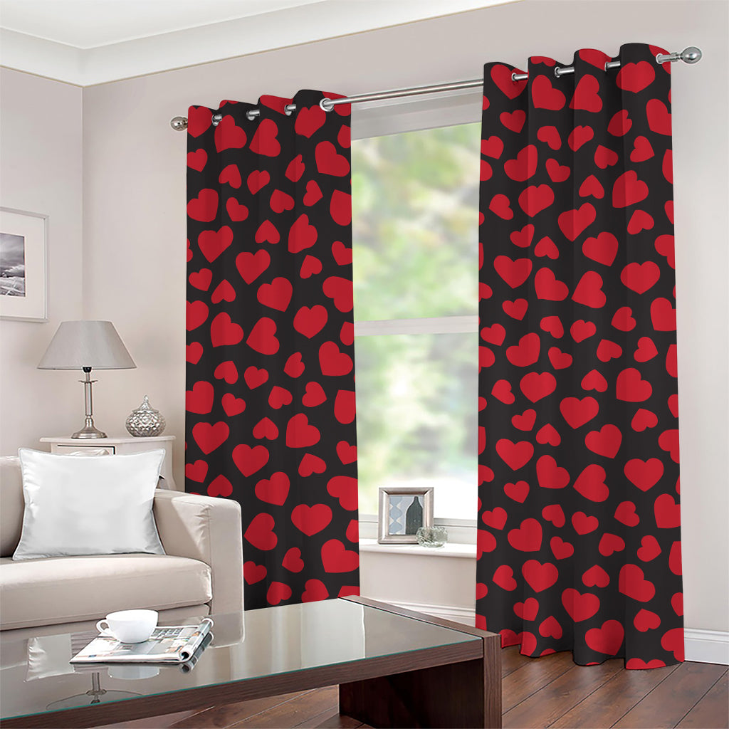 Red And Black Heart Pattern Print Grommet Curtains