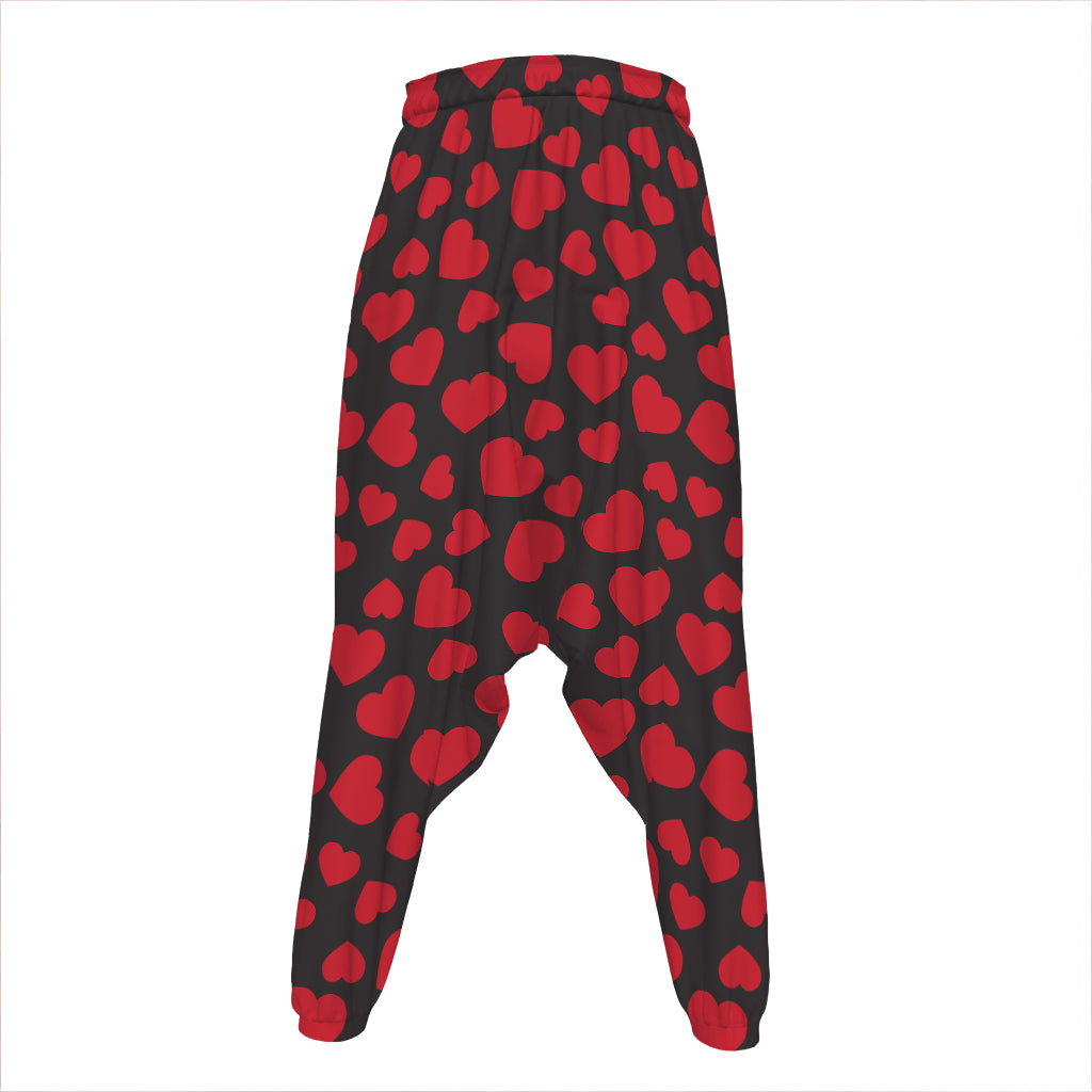 Red And Black Heart Pattern Print Hammer Pants