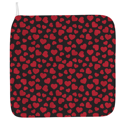 Red And Black Heart Pattern Print Hand Towel