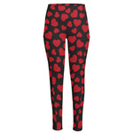 Red And Black Heart Pattern Print High-Waisted Pocket Leggings