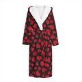 Red And Black Heart Pattern Print Hooded Bathrobe