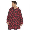 Red And Black Heart Pattern Print Hoodie Blanket