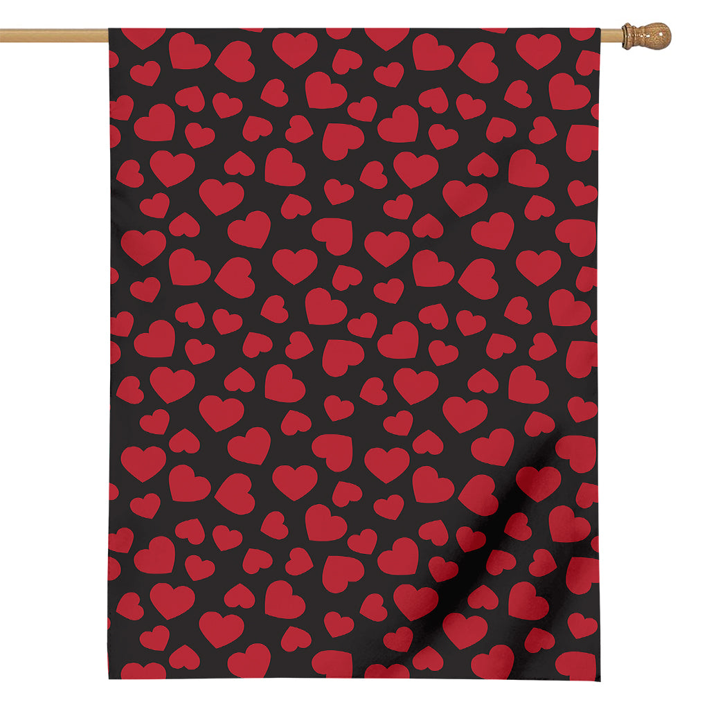 Red And Black Heart Pattern Print House Flag