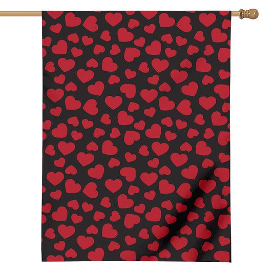 Red And Black Heart Pattern Print House Flag