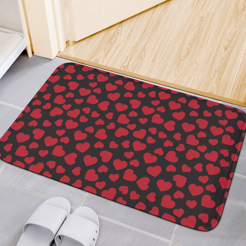 Red And Black Heart Pattern Print Indoor Door Mat