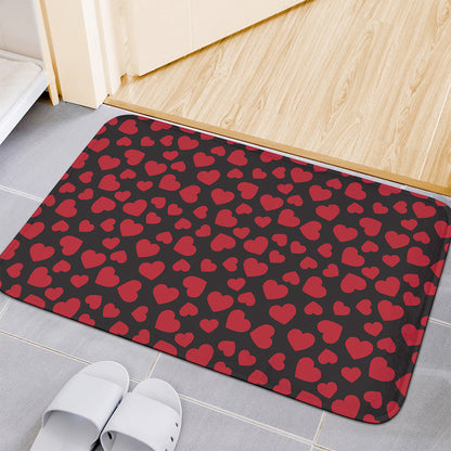 Red And Black Heart Pattern Print Indoor Door Mat