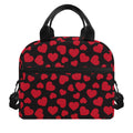 Red And Black Heart Pattern Print Insulated Lunch Bag