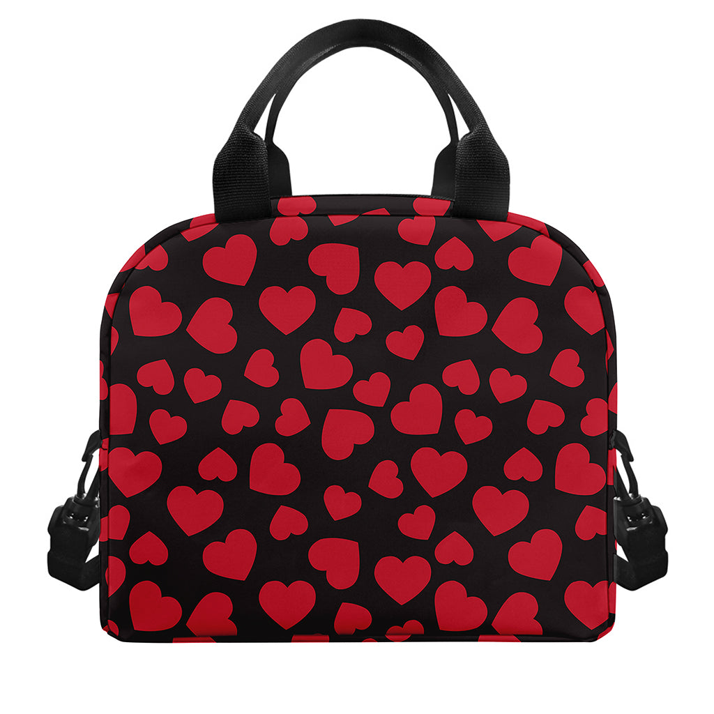 Red And Black Heart Pattern Print Insulated Lunch Bag