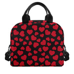 Red And Black Heart Pattern Print Insulated Lunch Bag