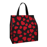 Red And Black Heart Pattern Print Insulated Lunch Tote