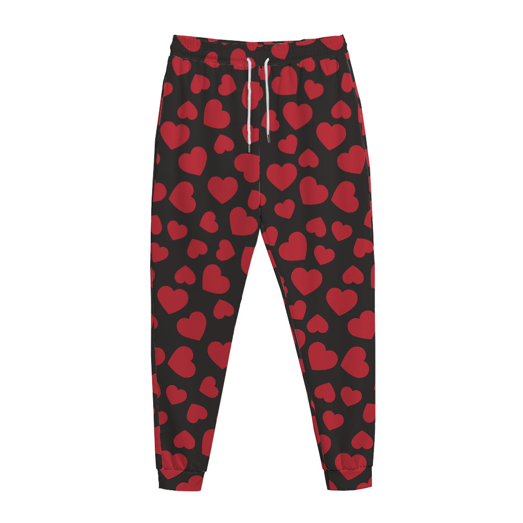 Red And Black Heart Pattern Print Jogger Pants