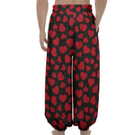 Red And Black Heart Pattern Print Lantern Pants