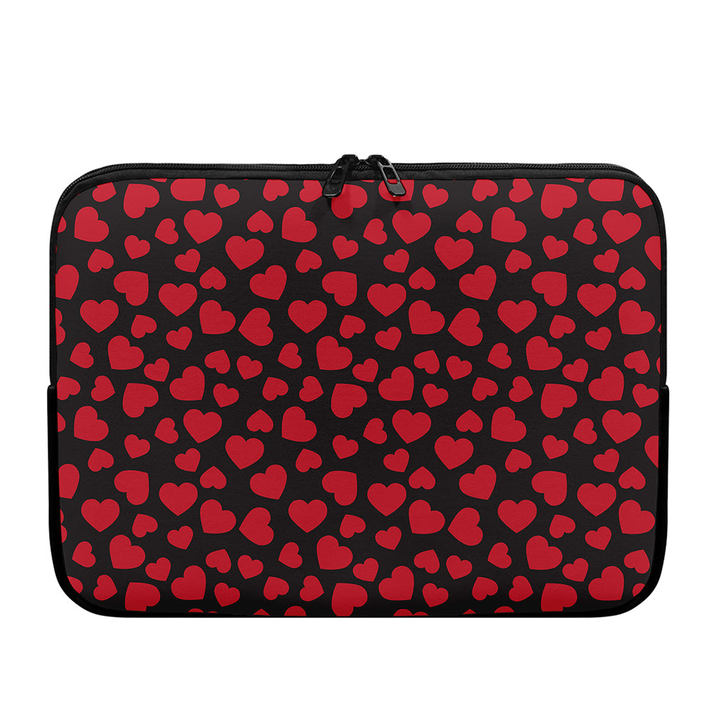 Red And Black Heart Pattern Print Laptop Sleeve