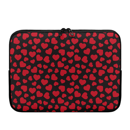 Red And Black Heart Pattern Print Laptop Sleeve