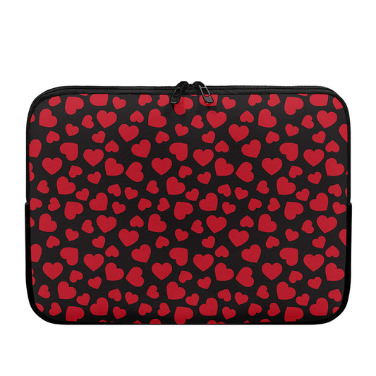 Red And Black Heart Pattern Print Laptop Sleeve