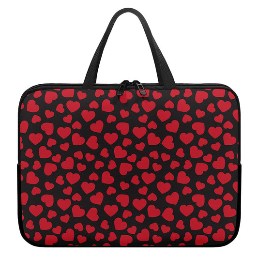 Red And Black Heart Pattern Print Laptop Sleeve With Handle