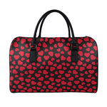 Red And Black Heart Pattern Print Leather Duffle Bag