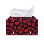 Red And Black Heart Pattern Print Leather Tissue Box Cover
