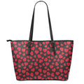 Red And Black Heart Pattern Print Leather Tote Bag With Zipper
