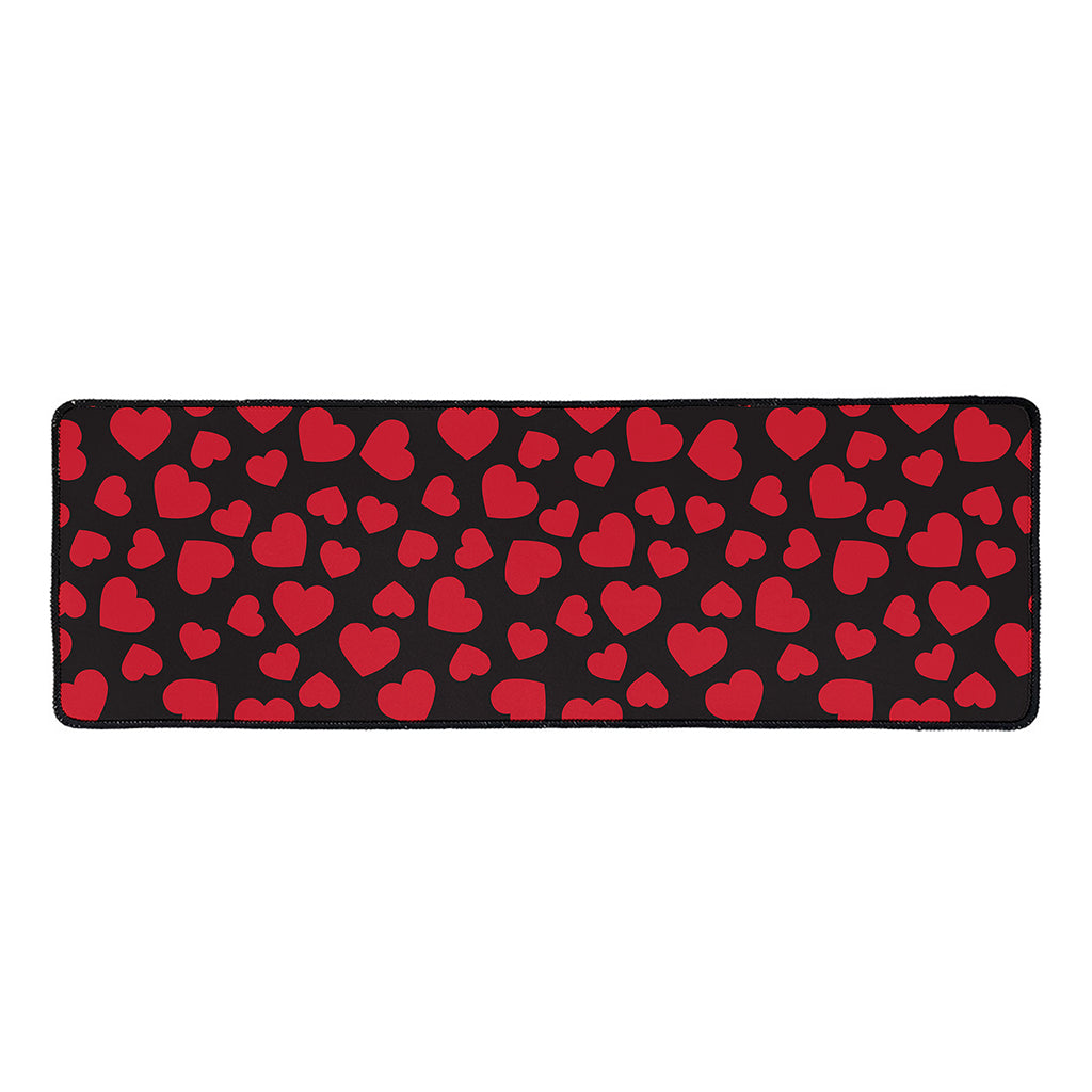 Red And Black Heart Pattern Print Long Kitchen Mat