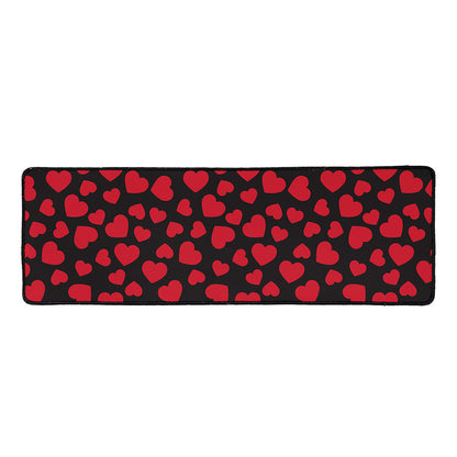 Red And Black Heart Pattern Print Long Kitchen Mat