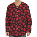 Red And Black Heart Pattern Print Long Sleeve Baseball Jersey