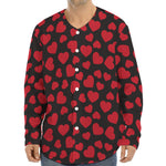 Red And Black Heart Pattern Print Long Sleeve Baseball Jersey