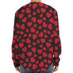 Red And Black Heart Pattern Print Long Sleeve Baseball Jersey