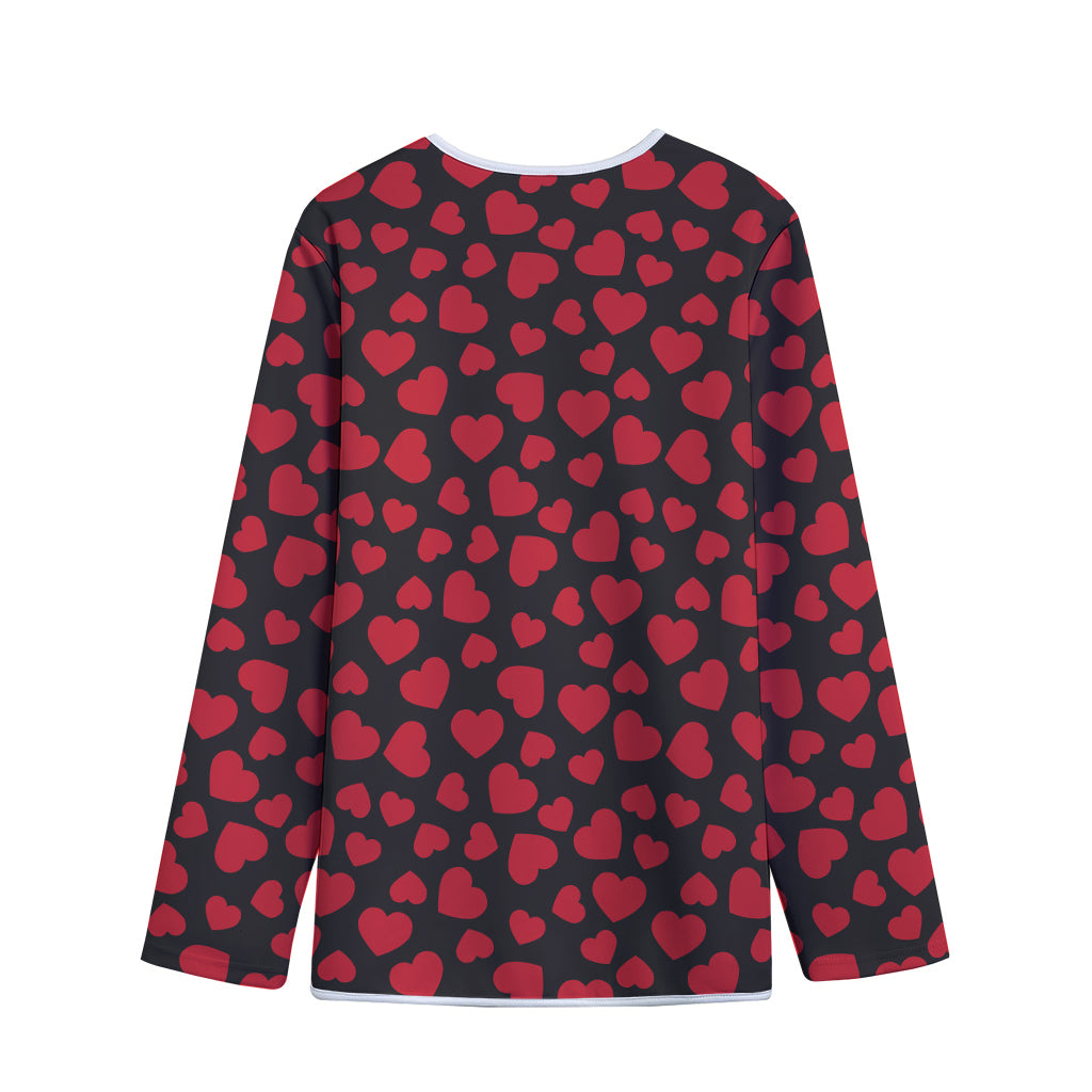 Red And Black Heart Pattern Print Long Sleeve Short Coat