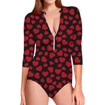 Red And Black Heart Pattern Print Long Sleeve Swimsuit