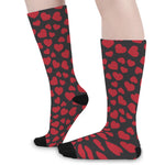 Red And Black Heart Pattern Print Long Socks