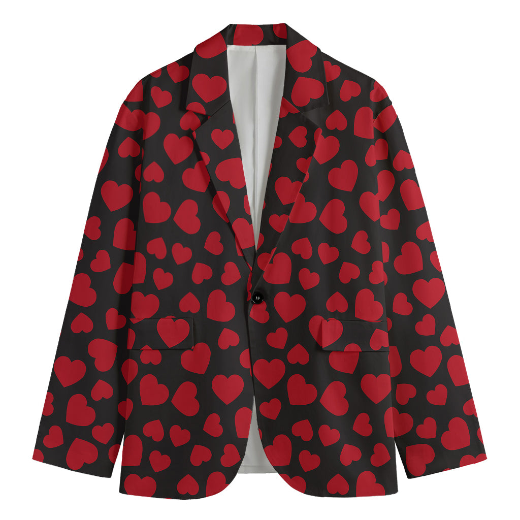 Red And Black Heart Pattern Print Men's Blazer