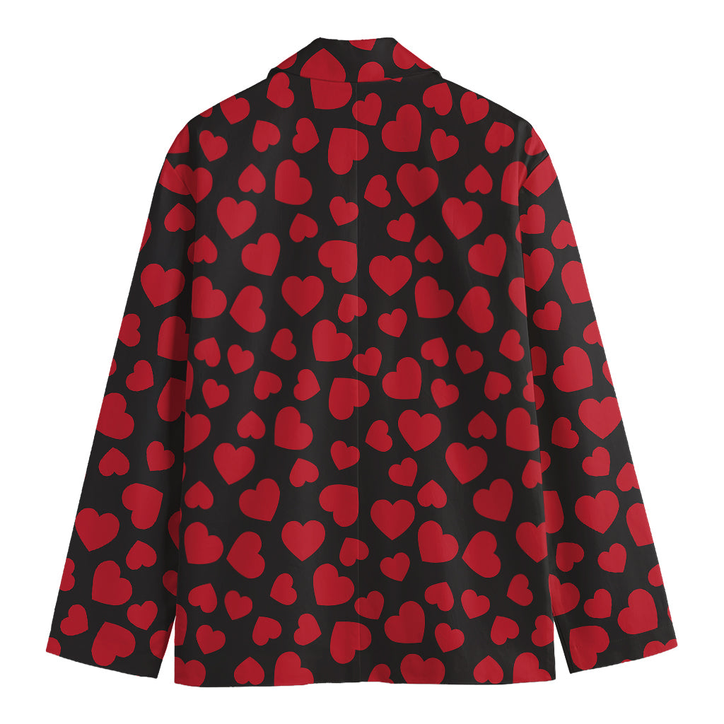 Red And Black Heart Pattern Print Men's Blazer