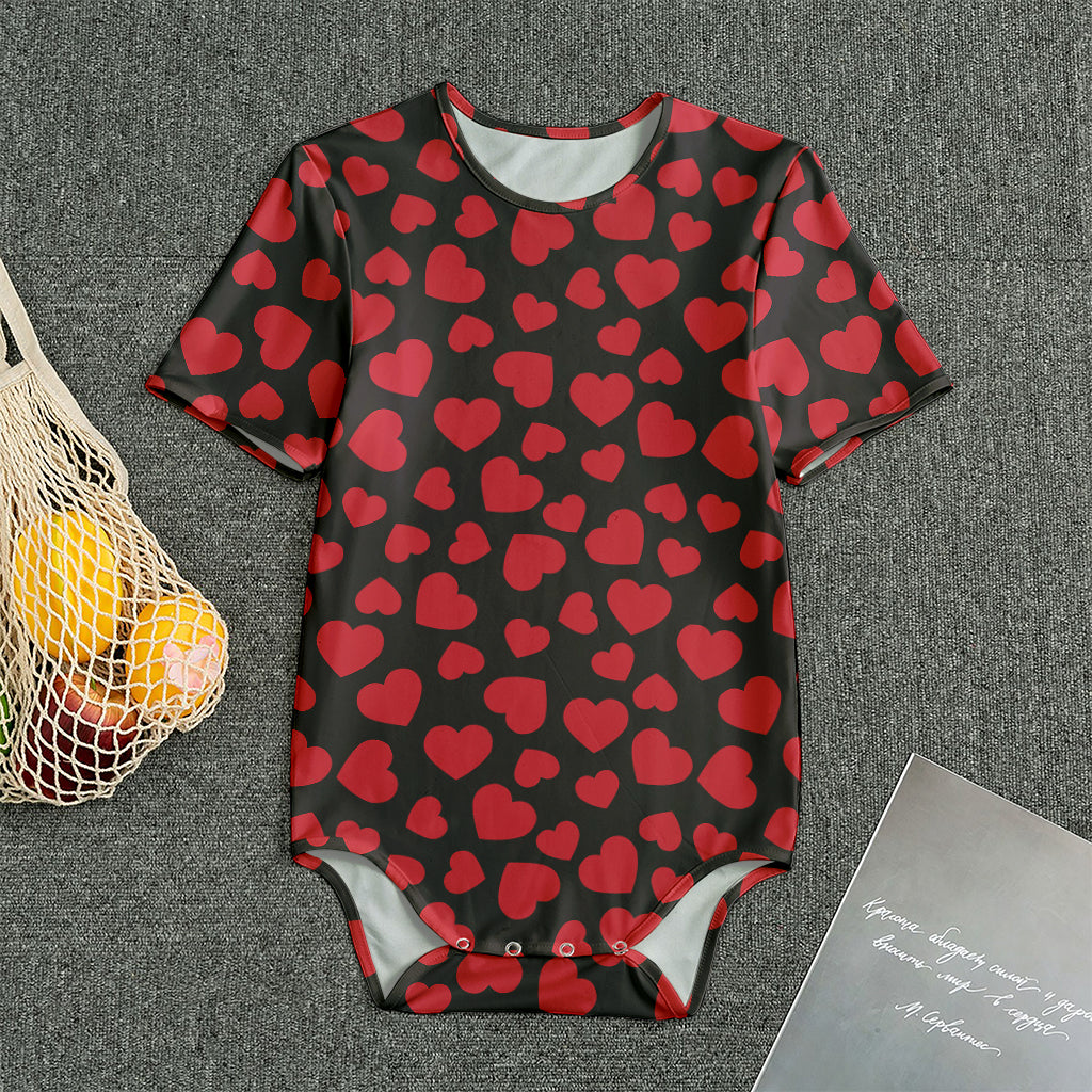 Red And Black Heart Pattern Print Men's Bodysuit
