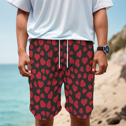 Red And Black Heart Pattern Print Men's Cargo Shorts