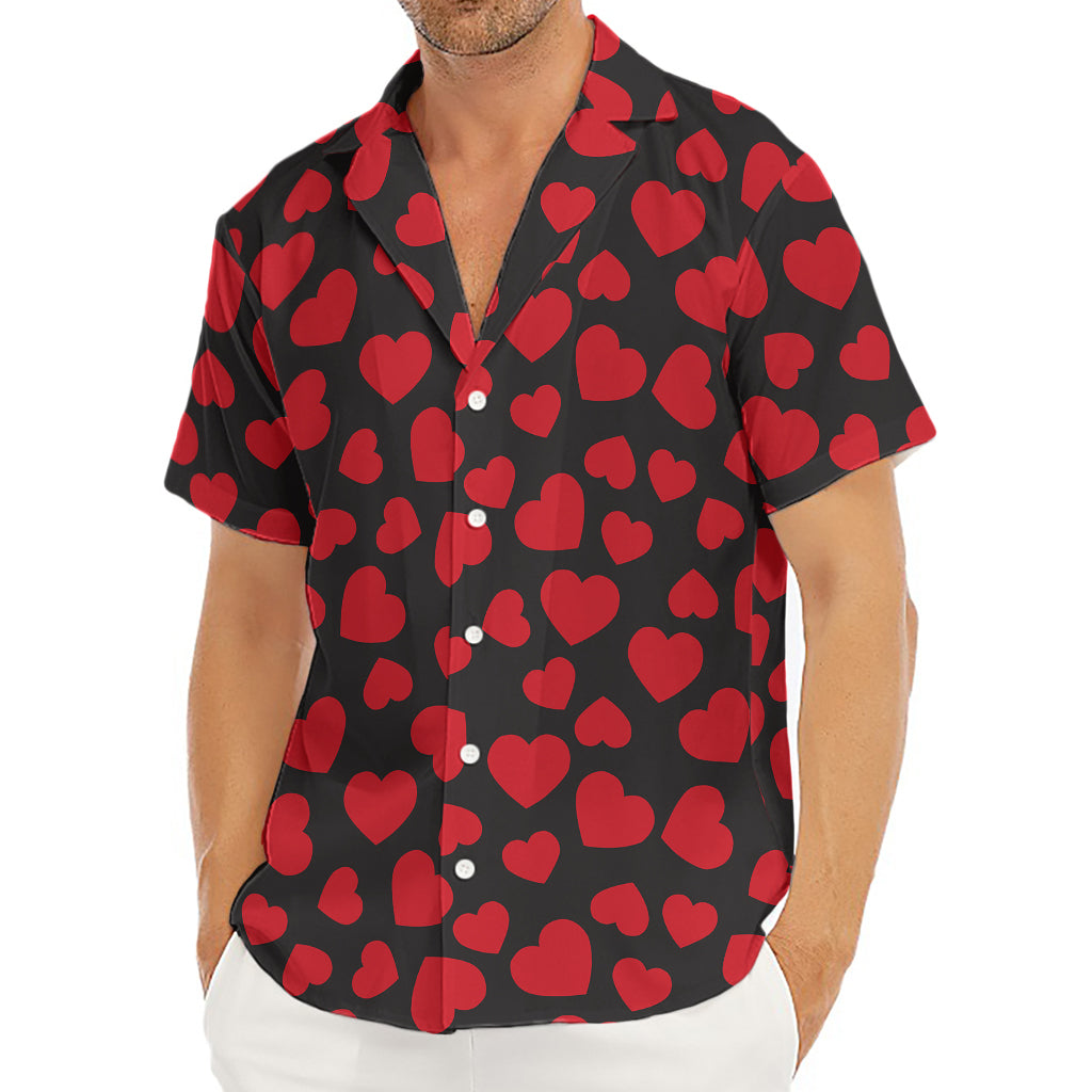Red And Black Heart Pattern Print Men's Deep V-Neck Shirt