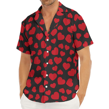 Red And Black Heart Pattern Print Men's Deep V-Neck Shirt