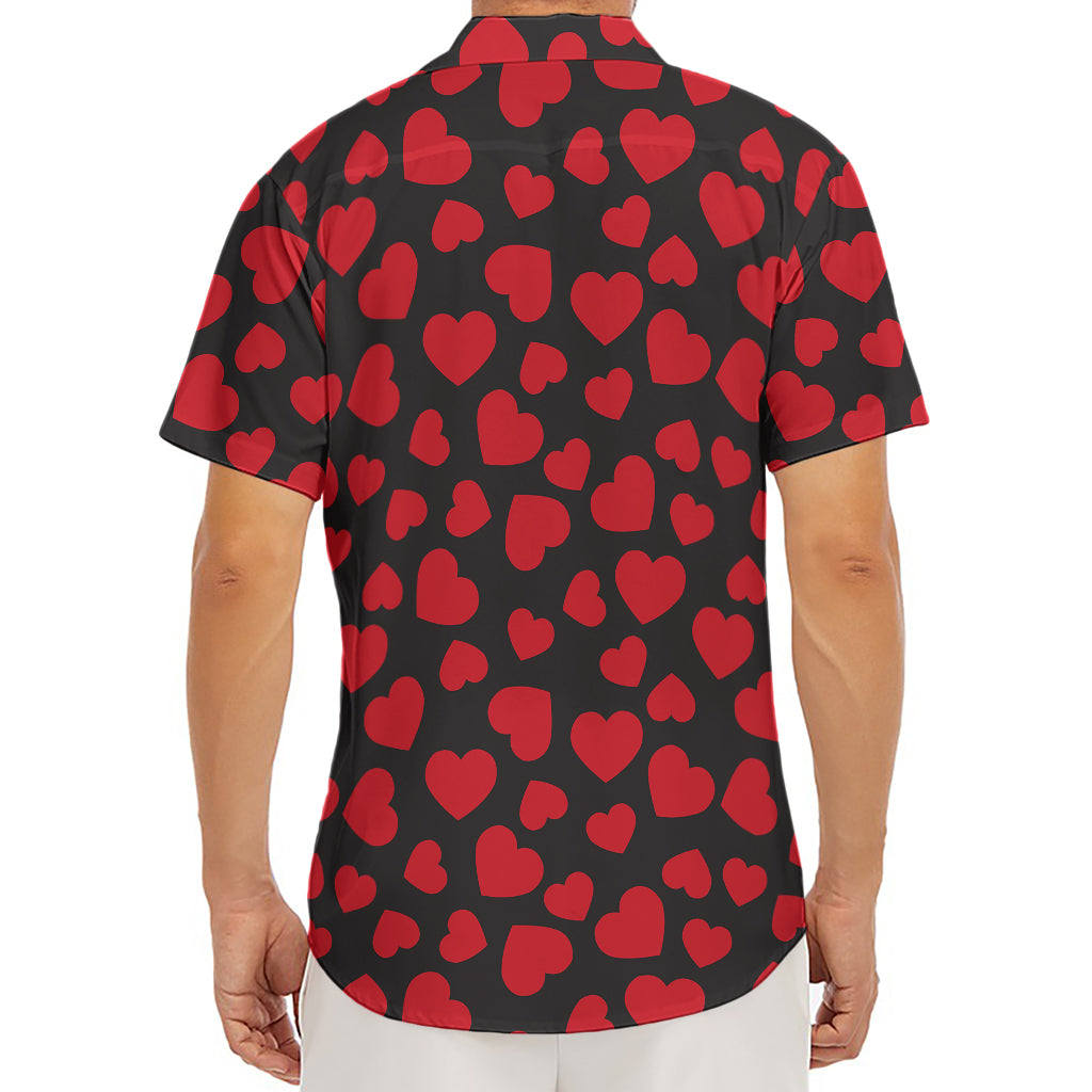 Red And Black Heart Pattern Print Men's Deep V-Neck Shirt