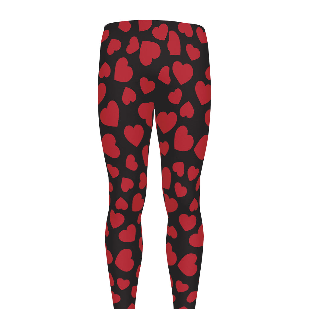 Red And Black Heart Pattern Print Men's leggings