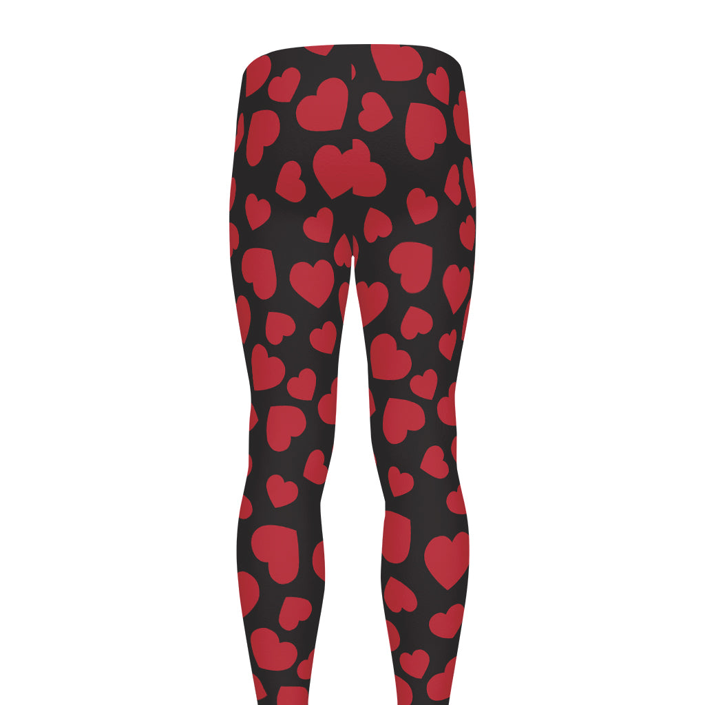 Red And Black Heart Pattern Print Men's leggings